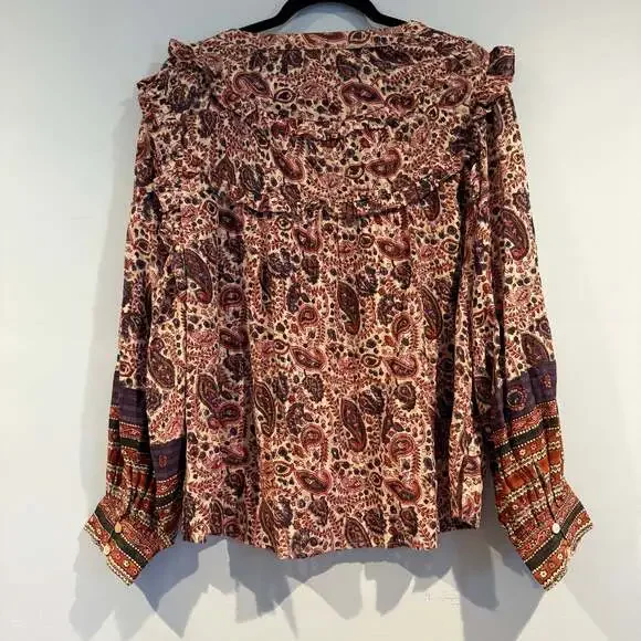 NWT Cleobella Organic Cotton Boho Paisley Ruffle Blouse Size Large - Picture 3 of 3